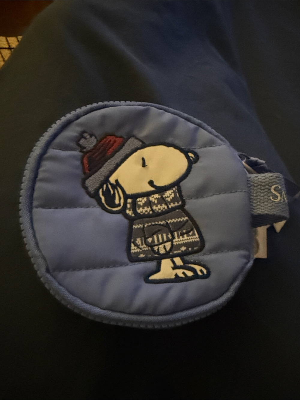 Snoopy Quilted Round Pouch in Light Blue - Kids Storage Case